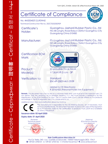 Mask CE Certificate