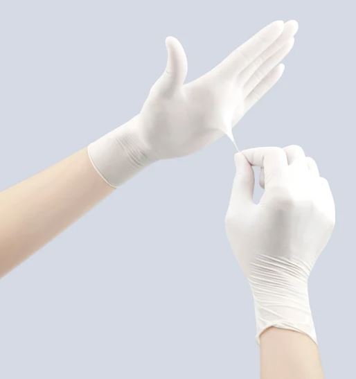 Milk White Disposable Examination Latex Gloves Powder Free Latex Gloves in Store