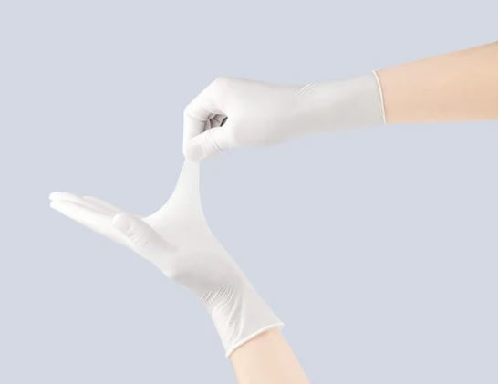 Milk White Disposable Examination Latex Gloves Powder Free Latex Gloves in Store